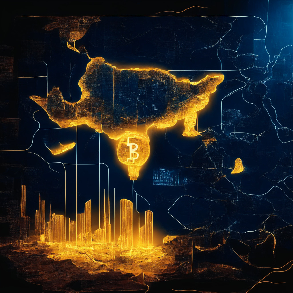 Bitcoin mining scene, $17,000 per BTC, US map with regional electricity costs, rising power tariffs, Q1 hashprice increase, energy deflation prospects, mining stocks performance, artistic touch, contrast of light and shadow, determined mood.