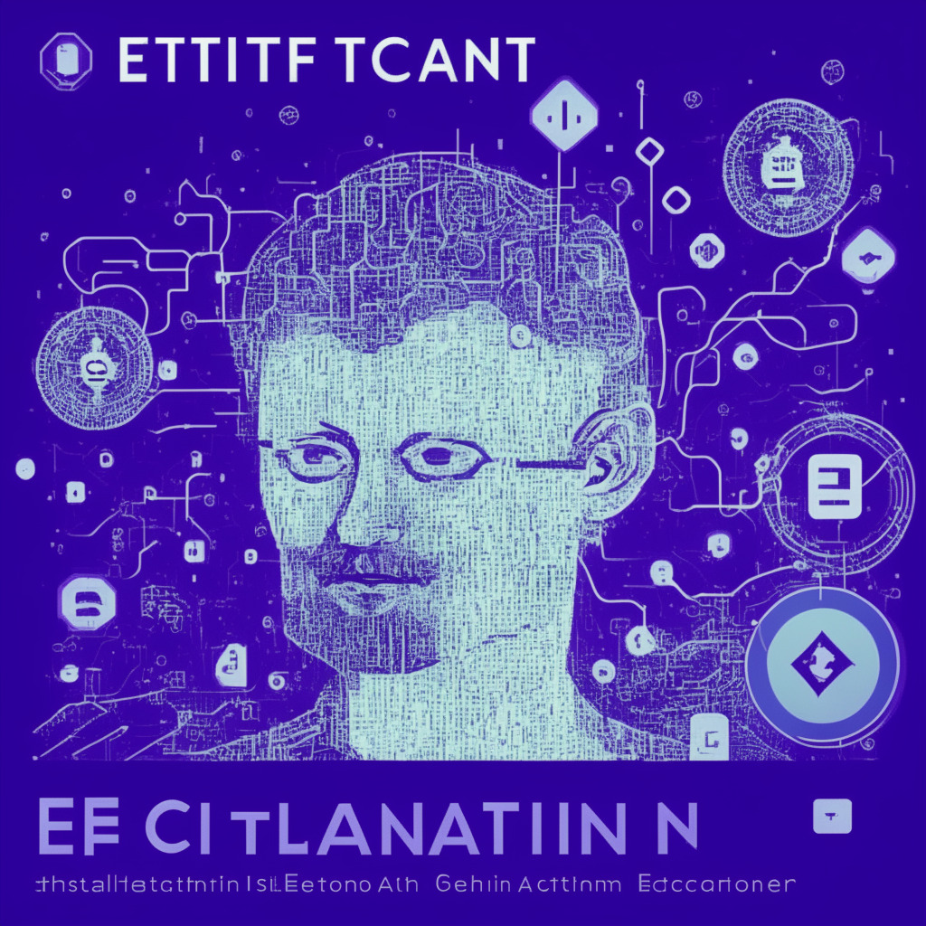 Ethereum smart contract wallet CEO discussing account abstraction in podcast, intricate blockchain patterns, warm inviting light, impressionist style, hopeful mood, diverse users, futuristic programmable wallets, two-factor authentication, smooth onboarding process, potential regulations in background, sense of organic evolution.