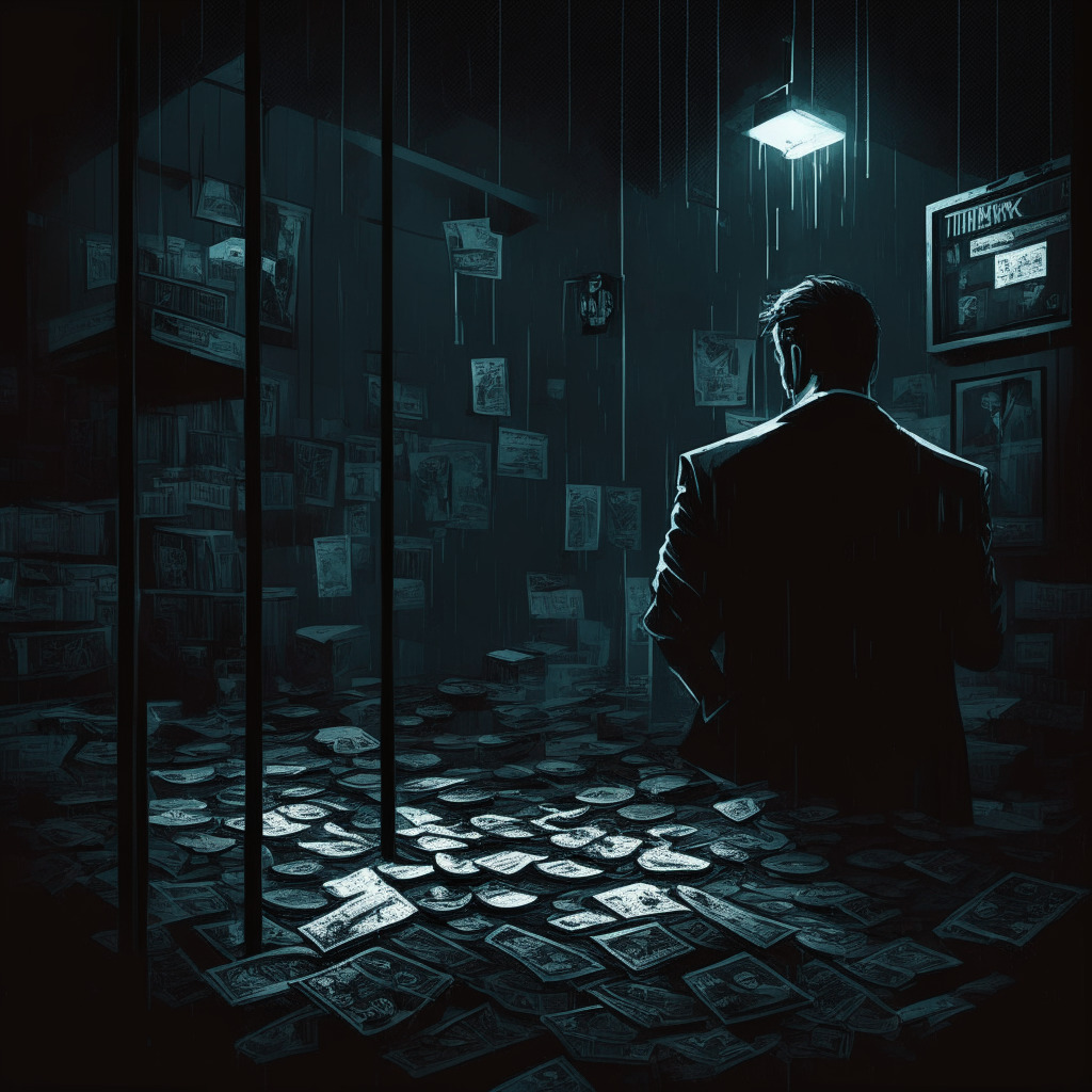 Cryptocurrency exchange turmoil, CEO disappearance, police investigation, suspended deposits, bridged tokens, anxious users, multi-token plunge, worried co-founder, cross-chain routes, fund compensation, uncertainty, caution, asset safety, due diligence, dark mood, chiaroscuro lighting, noir art style.