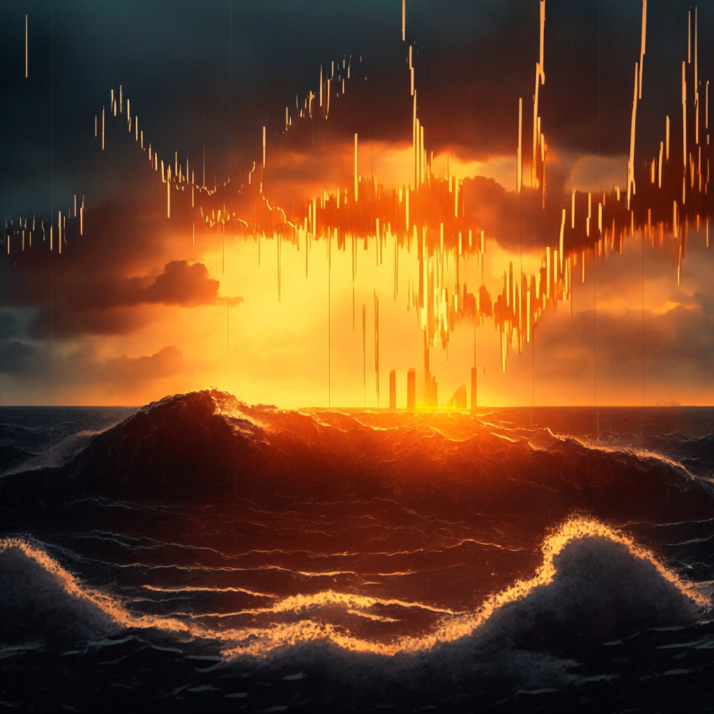 Cryptocurrency turmoil, Binance withdrawal halt, tense atmosphere, sharp drop in Bitcoin value, contrasting perspectives on market stability, troubled investors, stormy digital landscape, a reminder of unpredictability, sunset of the $28K support level, ongoing challenges, intrinsic caution.