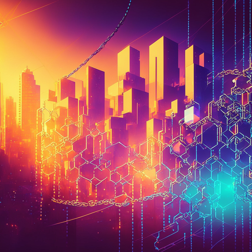 Abstract blockchain art, contrasting light & shadows, cybersecurity-inspired aesthetic, glowing nodes & chains, futuristic city skyline, balanced composition of proponents vs. skeptics, warm & cool hues representing optimism & caution, soft gradient background, intense mood of innovation & debate.
