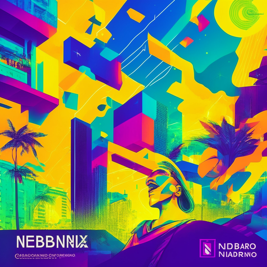Brazilian CBDC pilot project scene, neobank Nubank collaborating with traditional financial firms & crypto companies, blockchain technology & Distributed Ledger Technology (DLT), a digital real emerging from a decentralized ledger, modernistic art style, vibrant colors symbolizing innovation & progress, soft light setting, energetic mood, potential impact on global finance.