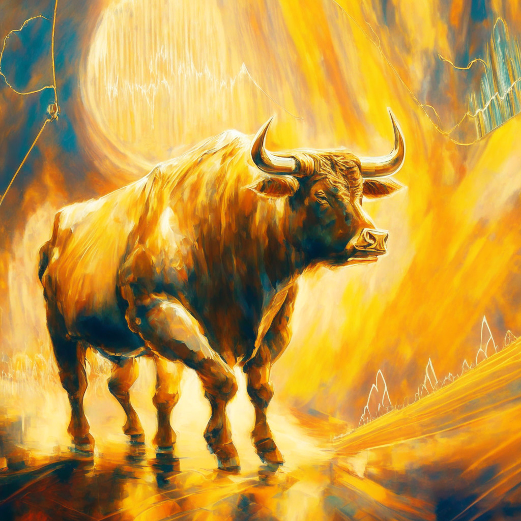 Cryptocurrency bull market revival, Solana, Chainlink, and Cosmos, converging trendlines, decreasing selling momentum, double bottom pattern, bullish divergence, ascending RSI, warm golden light, optimistic mood, impressionist style, soft textures, dynamic composition, confident brush strokes