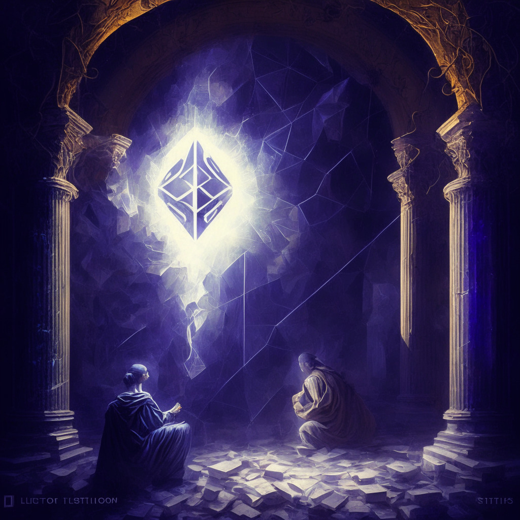Ethereum network hiccups, mysterious cause, two technical issues, confusion and debate, diverse reactions, optimistic and concerned voices, potential transaction reordering, light of hope, tension and vigilance, chiaroscuro lighting, Baroque art style, blend of serenity and dynamism, resilient blockchain.