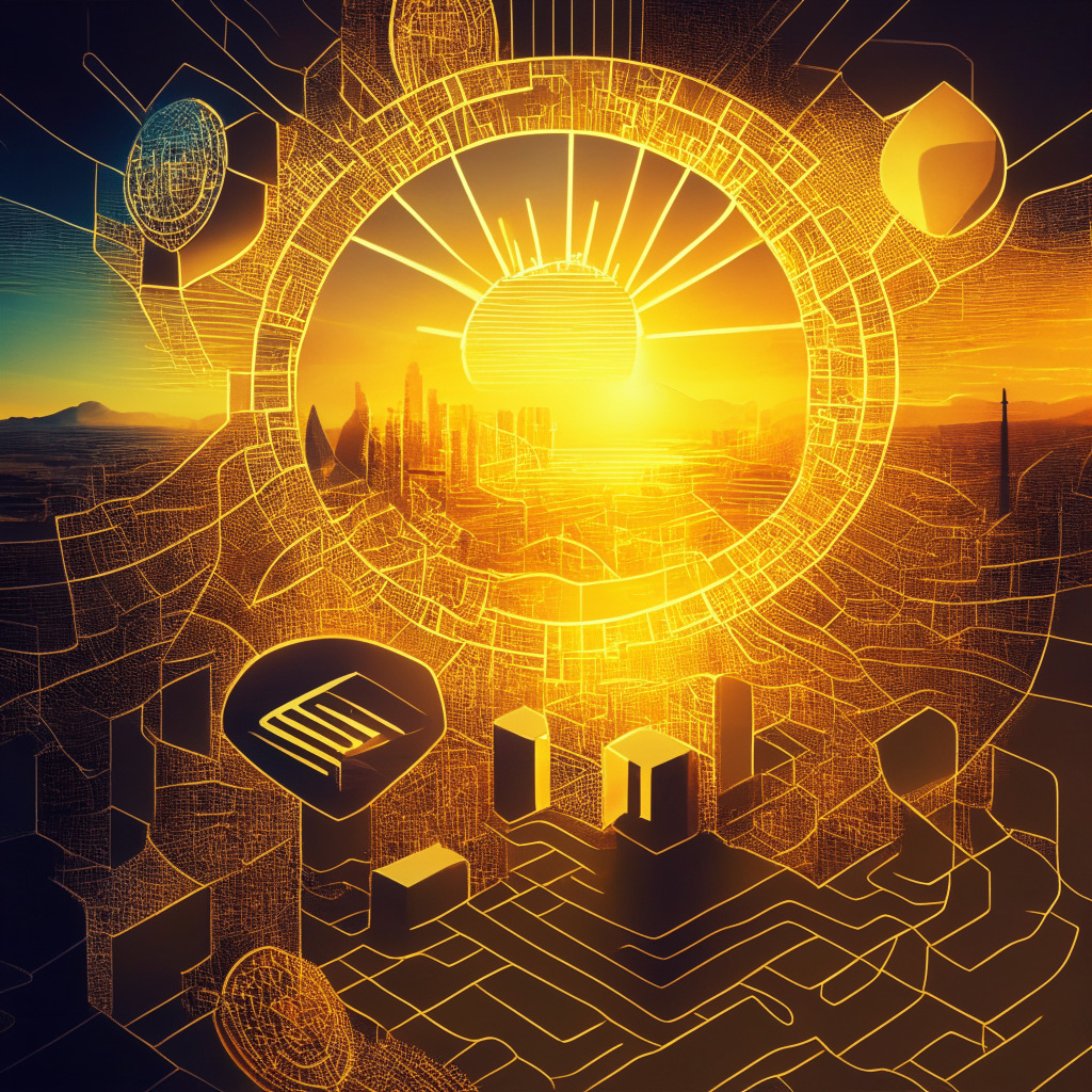 Sunlit cybersecurity landscape, Ethereum & Bitcoin intertwined, age of crypto security, self-custody solutions emerging, contoured shadows, controversy & growth, warm hues of hope, intricate patterns of innovation, secure digital fortress, exchange independence, complex simplicity, users' satisfaction as the guiding force.
