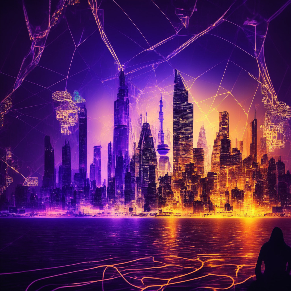 Ethereum upgrade scene, Shanghai skyline, glowing network connections, staking participants with diverse emotions, digital tokens representing stETH & cbETH, soft chiaroscuro lighting, baroque art style, mixture of optimism & caution, locked-up ETH reflecting bullish trend, vibrant hues.
