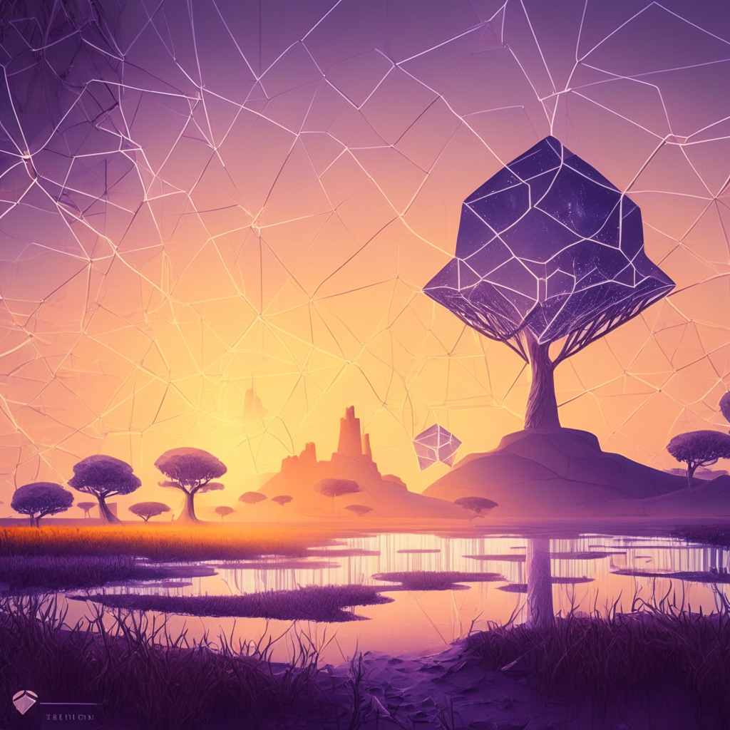 Ethereum network update, compatibility enhancement, incremental pruning support, artistic style: futuristic digital landscape, light setting: soft sunset hues, mood: optimistic progress, intricate blockchain visuals, decentralized network elements, node operators in action, sustainable node operations, upcoming Capella hard-fork, market uncertainty.