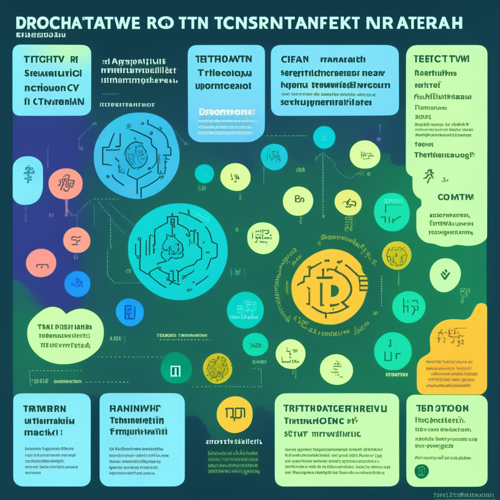 Cryptocurrency market downturn, Federal Reserve interest rate debate, contrasting opinions on inflation, crypto opportunities amid uncertainty, KAVA, AI, RNDR, ECOTERRA, TON, YPRED, DLANCE, unique meme-to-earn ecosystem, environmentally-driven projects, AI-powered trading platform, uncertain future, artistic depiction of fluctuating crypto values, delicate balance, sunrise/sunset scenario, dynamic colors representing market changes, hopeful yet cautious mood.