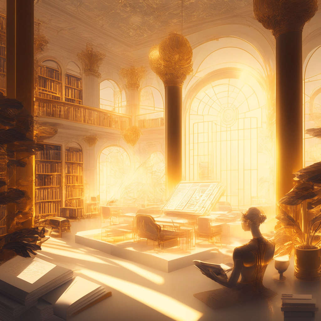 Futuristic search engine interface, PaLM 2 AI generating responses, diverse users engaged, sundrenched library setting, Rococo artistic style, warm golden light, enigmatic ambiance, collaborative coding moments, effortless email composition, innovation & transformation mood.
