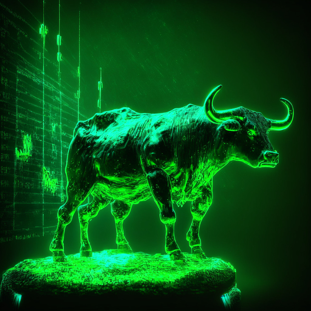 Bitcoin bull market emerging, Realized Price predicted to surpass Long-term Holders, multiple on-chain indicators, early stages of a potentially 3-year long bull run, S2F model forecasts $55K fair price, potential $200-$300K price range after next halving, moody atmosphere, vibrant green light, artistic touch, golden light casting Bitcoin shadows.