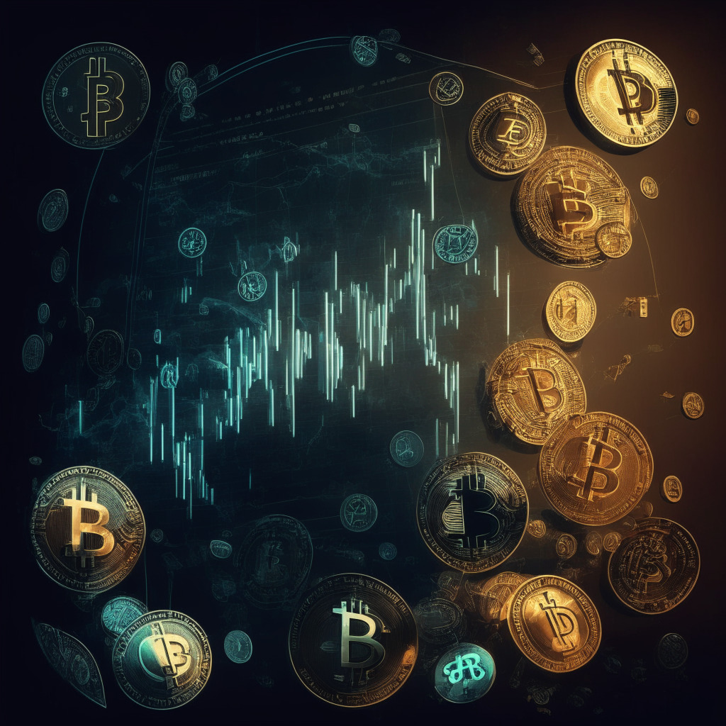Cryptocurrency market upturn, a balance of light and shadow, contrasting optimism and volatility, digital coins ascending and descending, sustainable growth vs temporary spike, security and uncertainty coexisting, diverse altcoins expressing progress, cautious optimism in the mood.