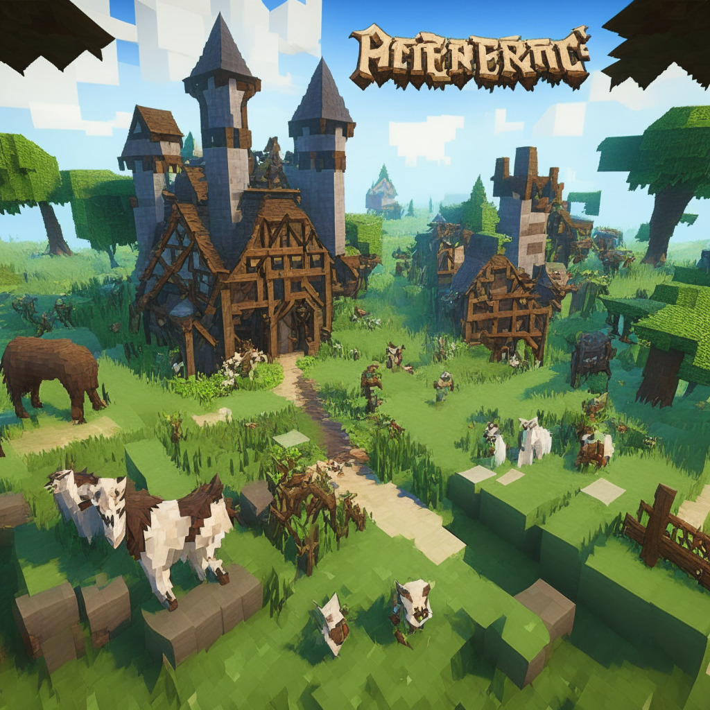 Medieval fantasy world, serene farming and crafting, high-risk adventures, citadel walls, goblins and wolves, Minecraft and Animal Crossing influences, real-time voice communication, player-driven environment, complex team-based boss fights, NFT integration, playable characters, horse mounts, buildings, boats, tranquil and thrilling balance, 350 characters.