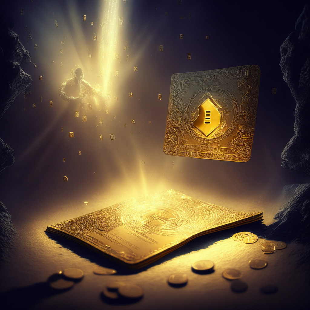Ethereum ICO wallet comes alive, intricate chiaroscuro scene, golden light illuminates a 2015-styled Ethereum coin being transferred to a new wallet, 8000 ETH in motion, tentative & bold, an air of mystery envelopes the scene, whispers of security, liquidation, or renewed confidence.
