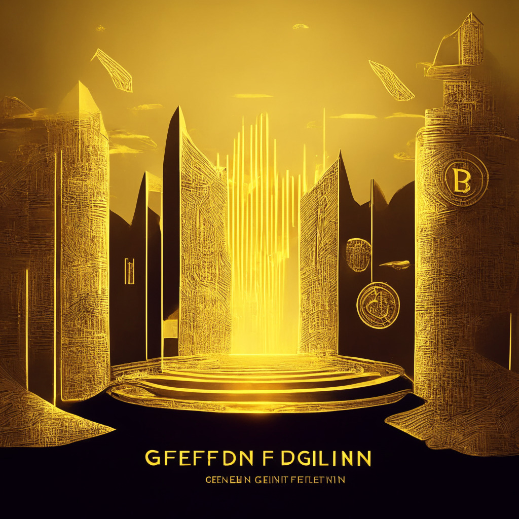 Golden financial light casting on DeFi landscape, 10-year Treasury bills rising, Ethereum-based staking platforms with varying APYs, sober mood reflecting investor confidence challenge, contrast between traditional and decentralized finance, blend of classic and contemporary artistic styles.
