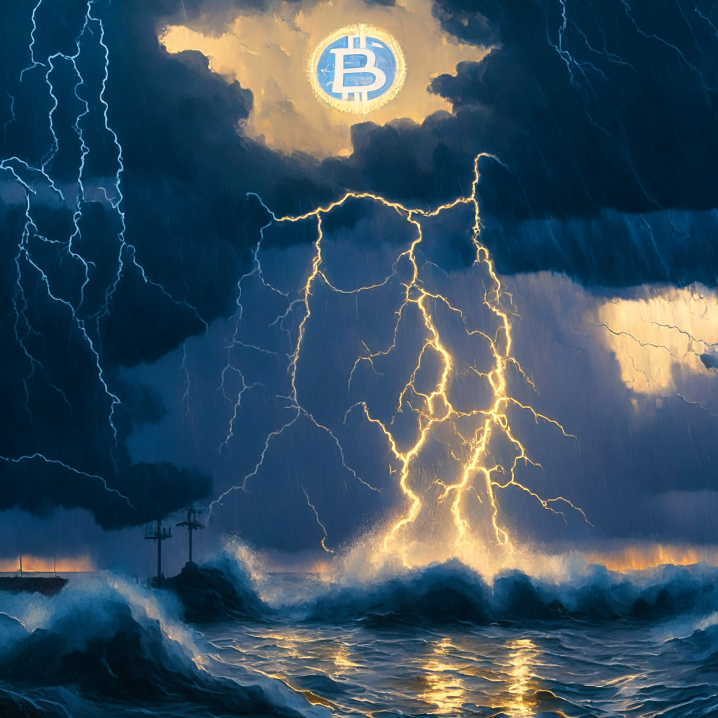 Cryptocurrency exchange dilemma, transaction fees soar, Kraken adjusts withdrawal charges, Bitcoin network congestion, diverse strategies: Lightning Network integration, dynamic adjustment system, moody dusk setting, impressionist style painting, anticipation and adaptation atmosphere.