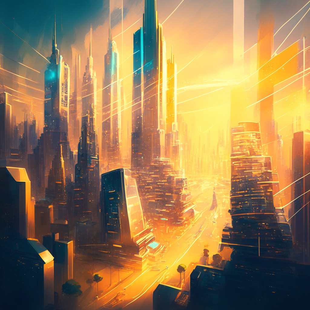Gleaming futuristic cityscape showcasing global talents, TON-powered DeFi projects soaring, interconnected web of partners mentoring, soft golden light illuminating diverse sectors, impressionist style evoking innovation, mood of hope and growth. No brands/logos. 350 characters max.