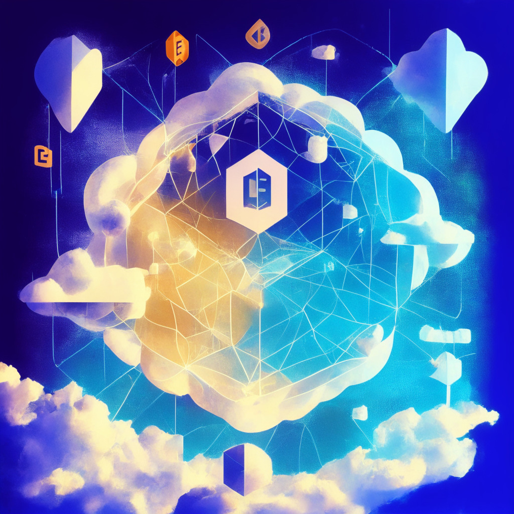 Ethereum-inspired blockchain, Flare API portal, & Google Cloud Marketplace integration, afternoon light casting subtle shadows, emphasize data connectivity & cross-chain applications, potential centralization debate, mood of cautious optimism, artistic fusion of Web3 & cloud tech, celebrating growth & collaboration, future brighter than ever.