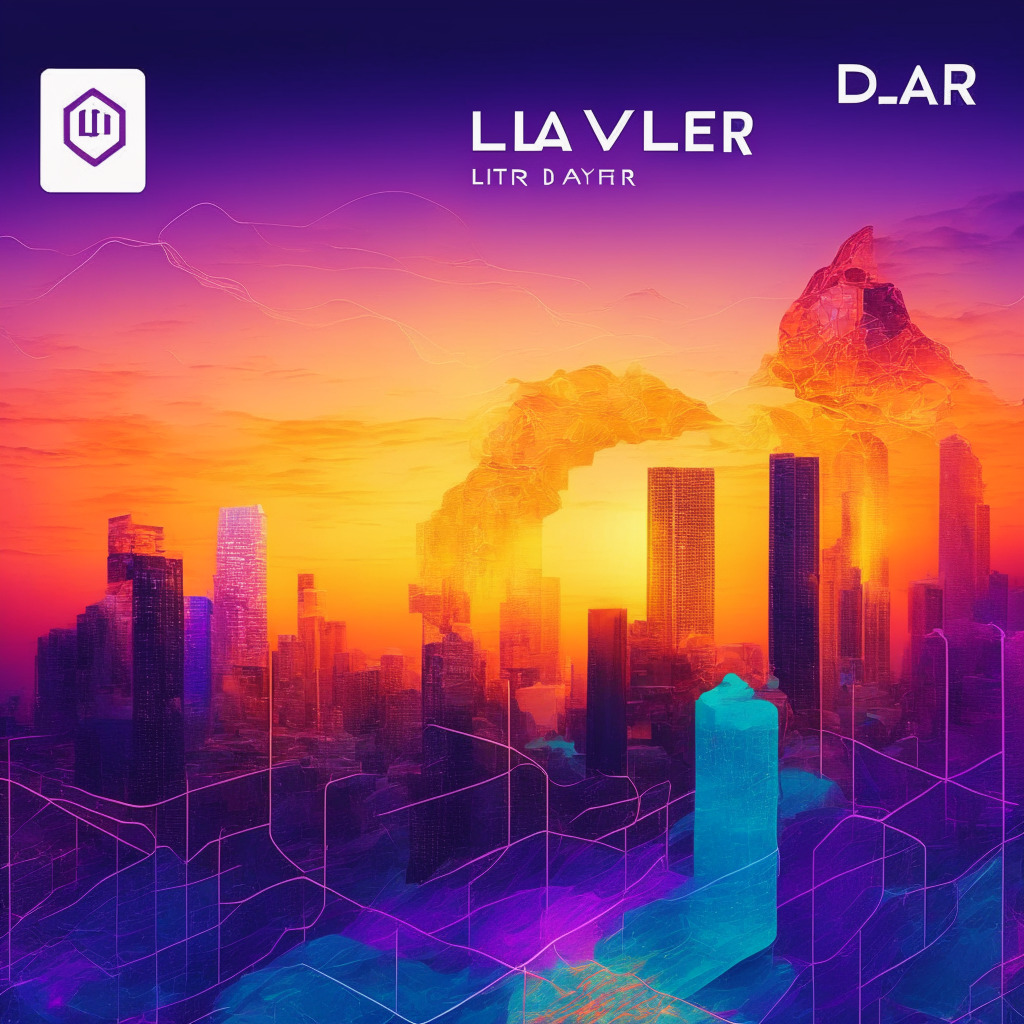 Layer 1 blockchain launch, smart contract platform, 70% token pullback, successful token sale, DeFi landscape, fast secure transactions, innovative features, community of 750,000 members, $47.82 million raised, airdrop controversy, long-term success, transparent accessible DeFi vision, sunrise breaking over cryptocurrency city, vibrant colors, uplifting atmosphere, dynamic composition, neo-futuristic style