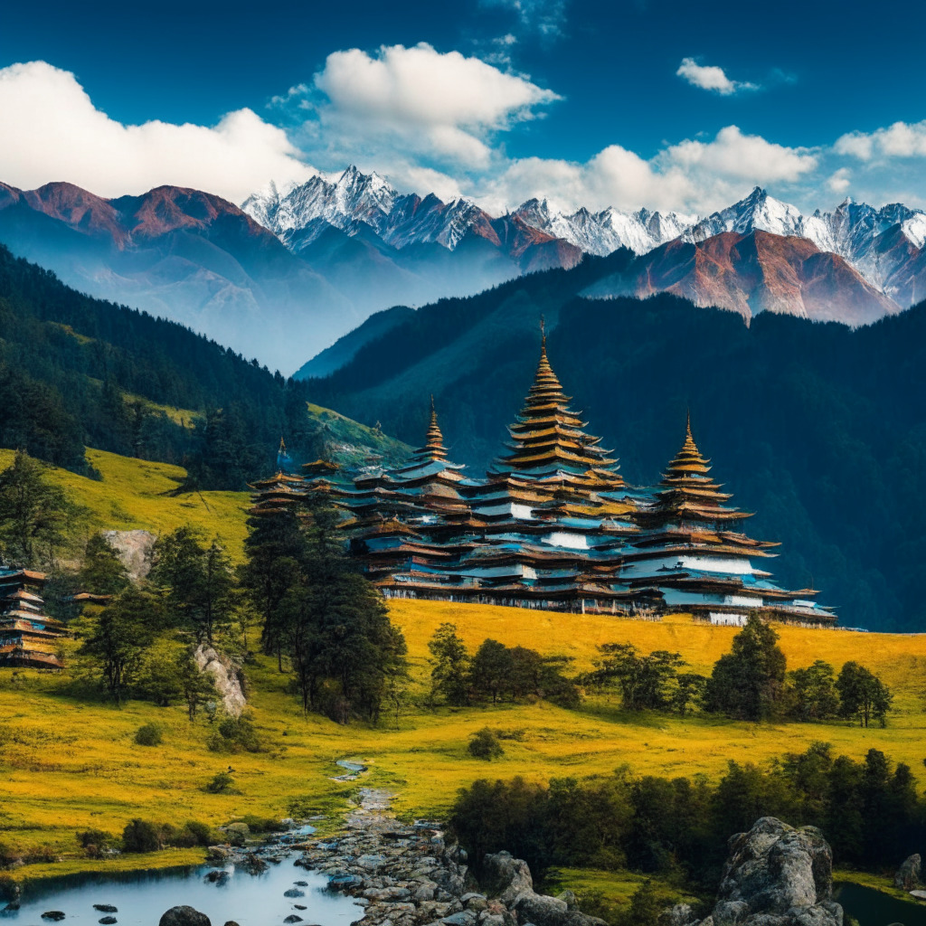 Majestic Himalayan kingdom, Bhutan's eco-friendly crypto adventure, carbon-free digital asset mining, $500 million fund, global investments, zero-emission energy meets blockchain, economic growth & sustainability debate, employment opportunities, tech sector transformation, green future in blockchain, potential challenges & triumphs.