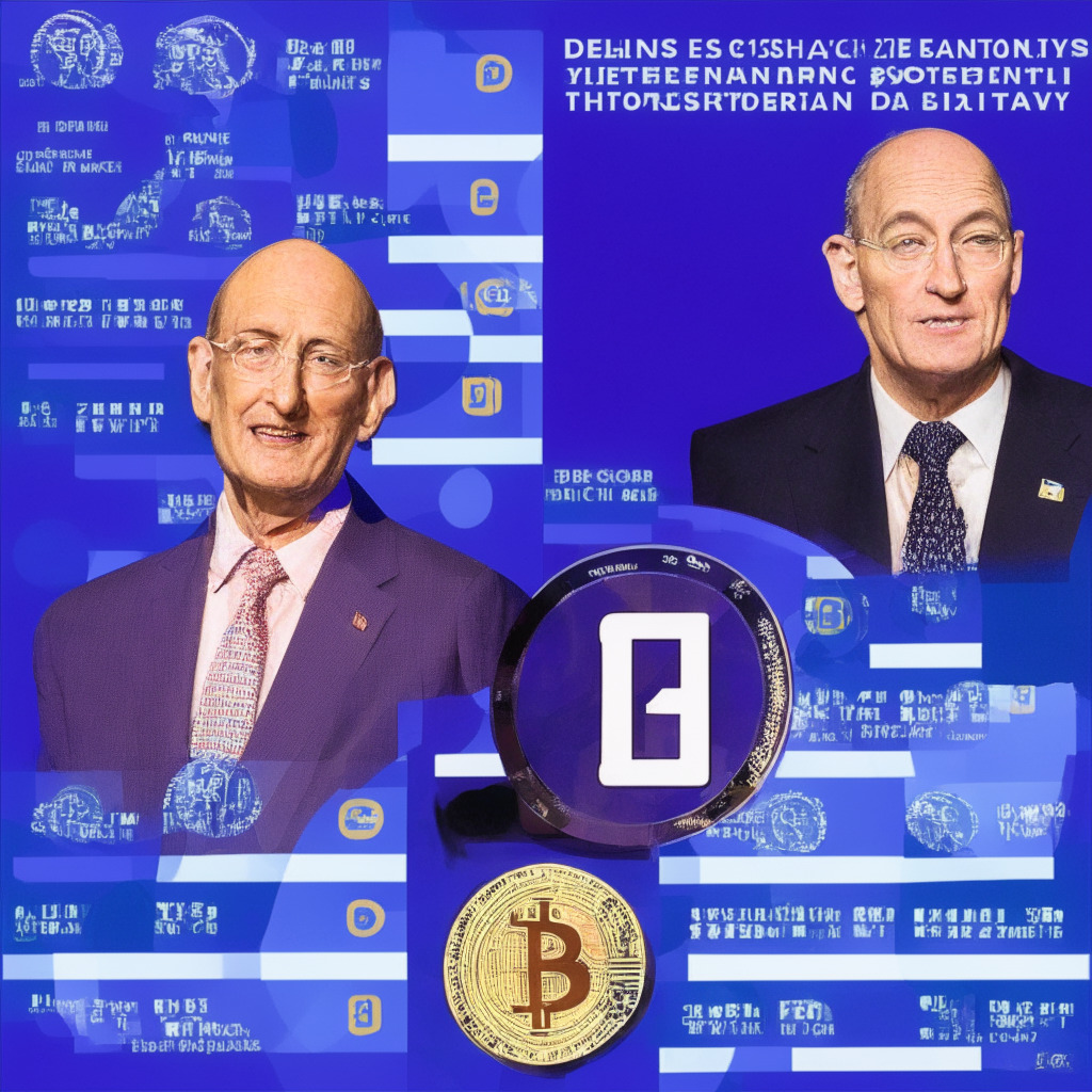 Cryptocurrency debate, US Congressmen Brad Sherman & Stephen Lynch, call for tax regulations, Treasury Secretary Janet Yellen & IRS Commissioner Daniel Werfel, legitimacy vs growth & privacy concerns, Bipartisan Infrastructure Bill, 2023 reporting, Digital Asset Mining Energy tax proposal, balance innovation and oversight, moody grey hues, contrasting vibrant colors, abstract currency symbols intermixed with traditional financial imagery, spotlight effect highlighting crypto's place in the financial landscape.