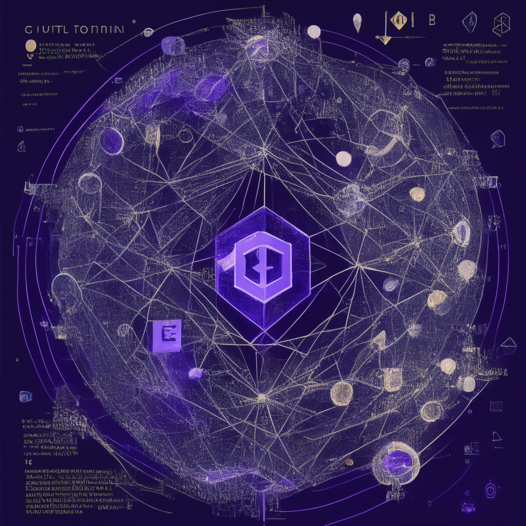 Ethereum blockchain twilight, distributed validator technology, multi-operator validation, diverse geographic nodes, Obol & SSV.Network, resilient against disruptions, mood of innovation & security, artistic harmony of technology, global connections woven together, decentralized strength, future of finance.