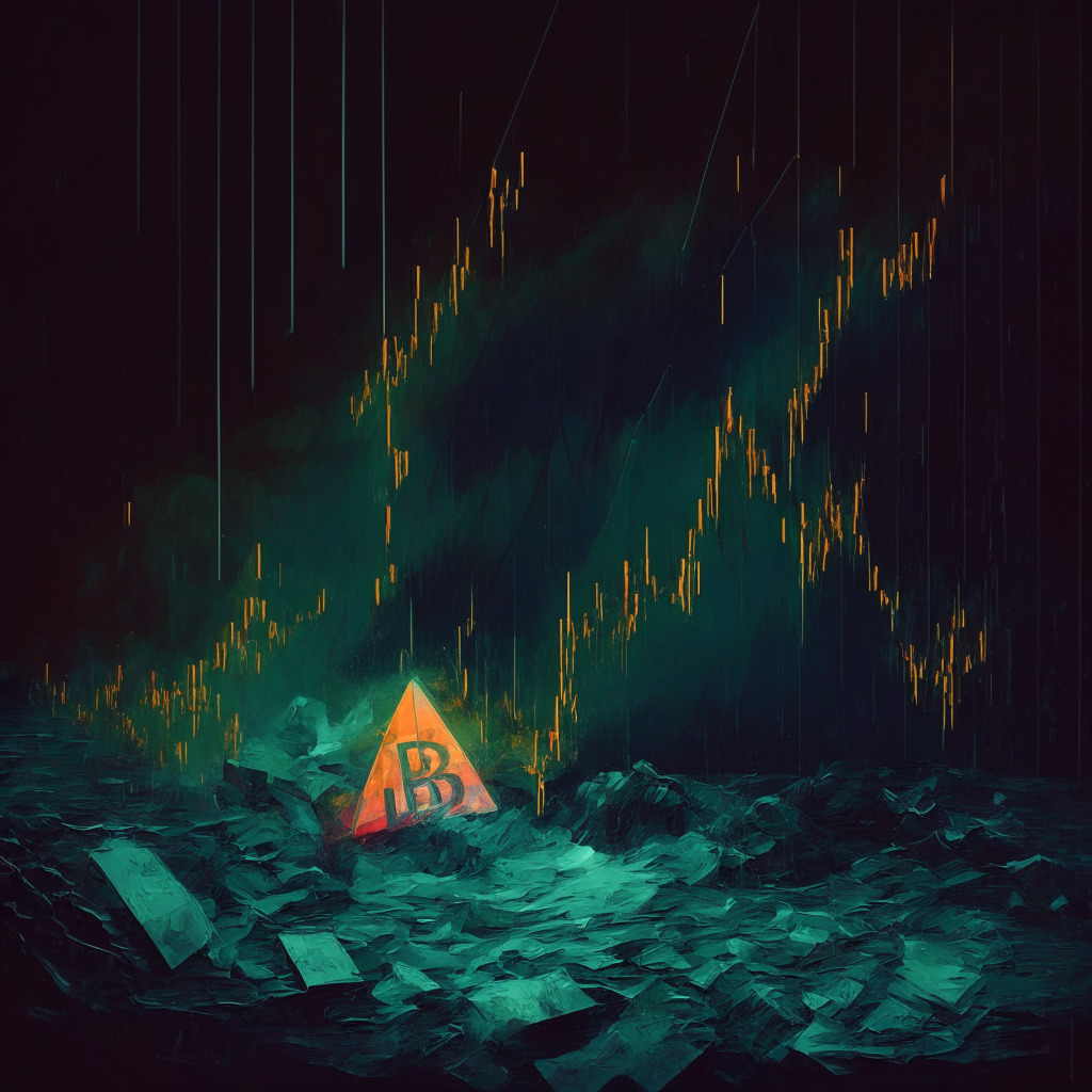 Ethereum's price plummet, bearish breakdown, $1700 support level, angular trendline, dark and moody atmosphere, falling currency graph, stressed investors, dramatic chiaroscuro lighting, cold color palette, impressionist painting style, strong downtrend, potential pullback opportunities, fluctuating emotions, caution in the air.