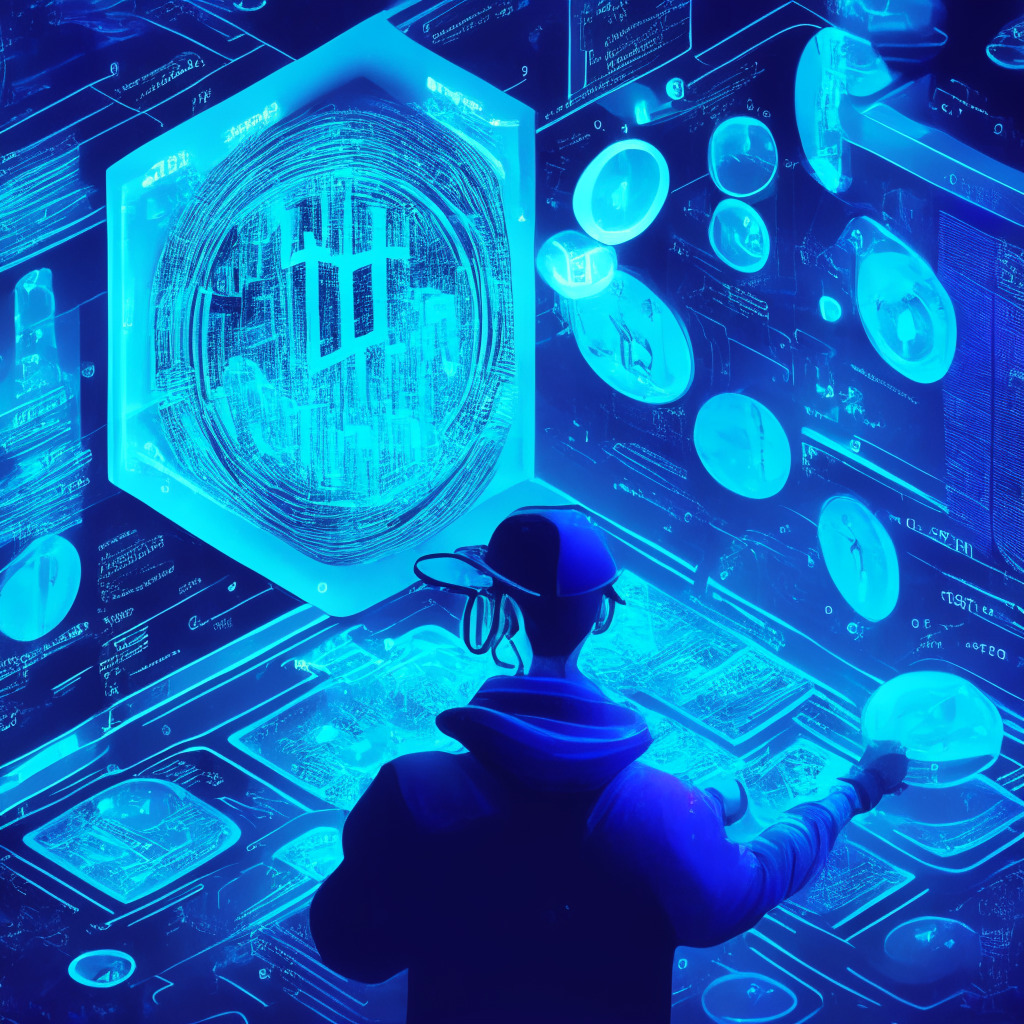 Ethereum blockchain explorer scene, advanced filtering feature, data analytics platform, glowing computer screen, cyberpunk art style, soft blue hues, secure and efficient atmosphere, curious researchers diving into on-chain data, magnifying glass highlighting transactions, crypto sleuths in the background.