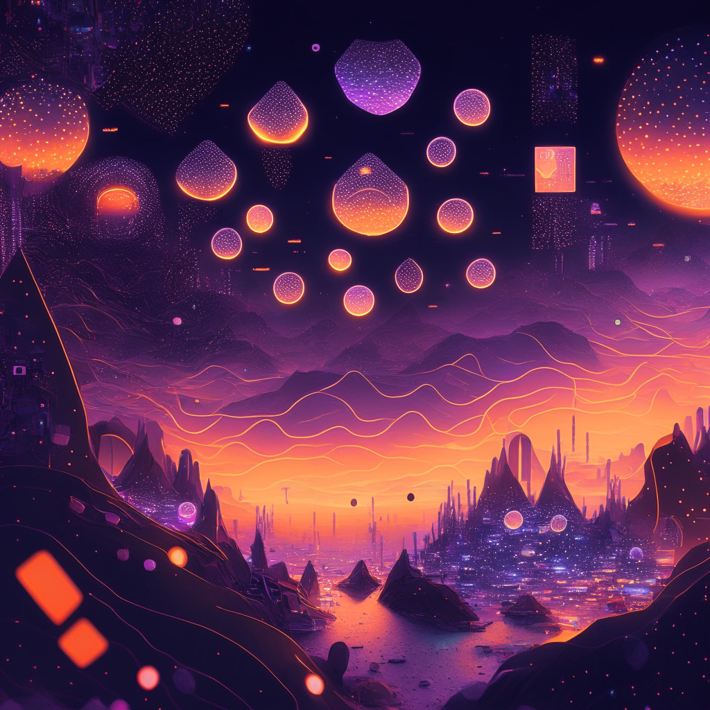 Intricate digital landscape, Ethereum identification, diverse chat rooms, Polkadot parachain, warm glowing connections, abstract non-fungible tokens, expansive crypto communities, twilight hues, inviting ambience, seamless user experience, soft geometric shapes, captivating integration, futuristic setting, sense of unity.