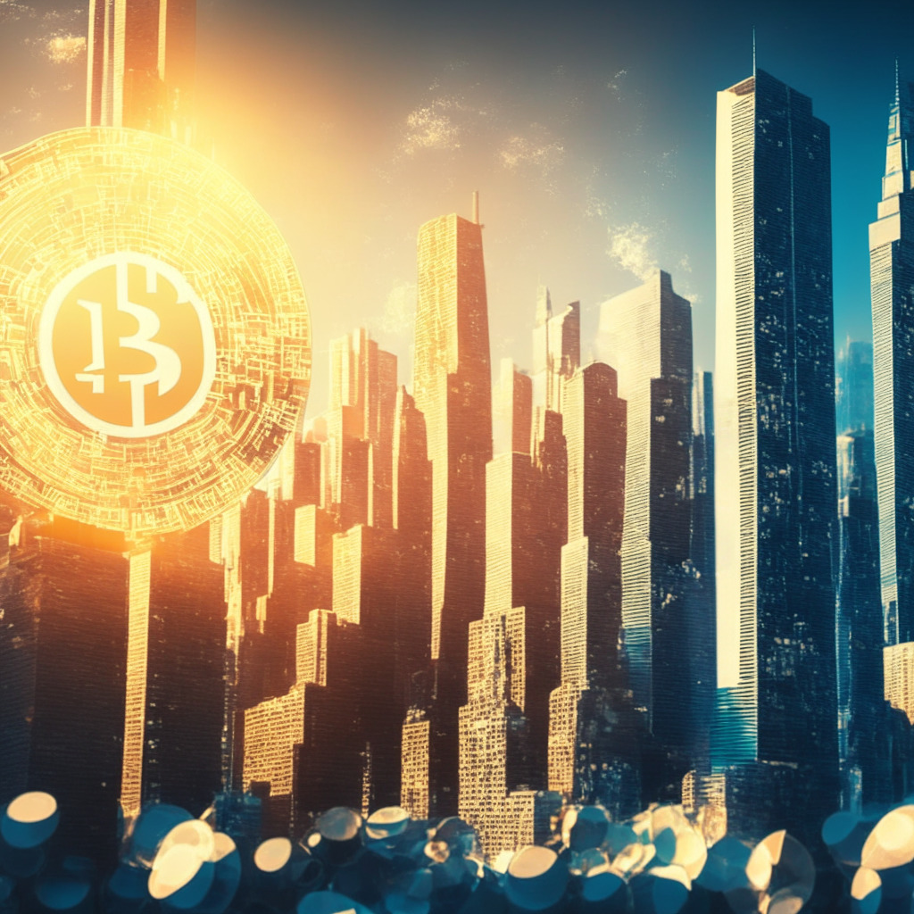 Diversifying institutional investors embrace crypto, a global study finds optimism in digital assets, investment opportunities in Bitcoin and Ethereum, overcoming regulation concerns, all-weather income strategies, reflecting worldwide financial centers’ progressive approaches, setting sunlight shining on a futuristic city, exuding confidence and innovation.