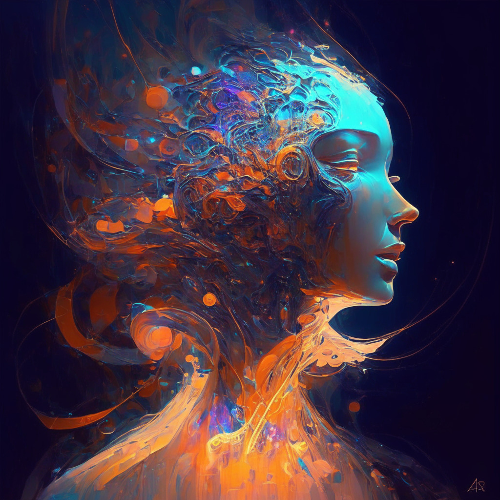 Abstract AI artistry, ChatGPT creating perfect answers, thoughtful user providing clear instruction, chatbot amidst swirling data, warm-lighted, harmonious connection, mood of mutual growth, boundless potential in secure realm, mastery of prompts, innovative minds enlivening AI potential.