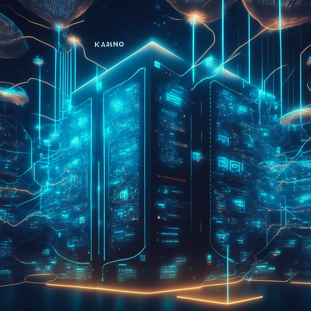 Futuristic crypto data center, Nansen & Kaiko collaborating, intricate network of digital connections, centralized & decentralized exchange platforms, subtle glowing light accents, lively fluid movement depicting holistic market view, contrasting dominance of centralized exchanges, mood of delicate balance, promise of comprehensive crypto insights.