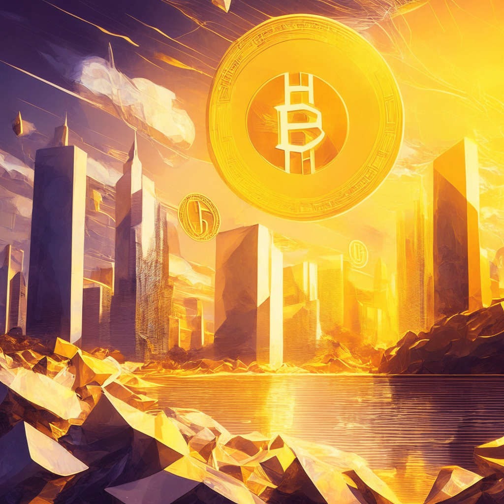 Futuristic finance landscape, sleek digital currency, US Dollar Coin (USDC), Ethereum-based payments, warm, golden light symbolizing affordability and speed, glowing global connections, calm mood, impressionist painting style, abstract elements of cross-border transactions, delicate balance between traditional methods & decentralized finance (DeFi).