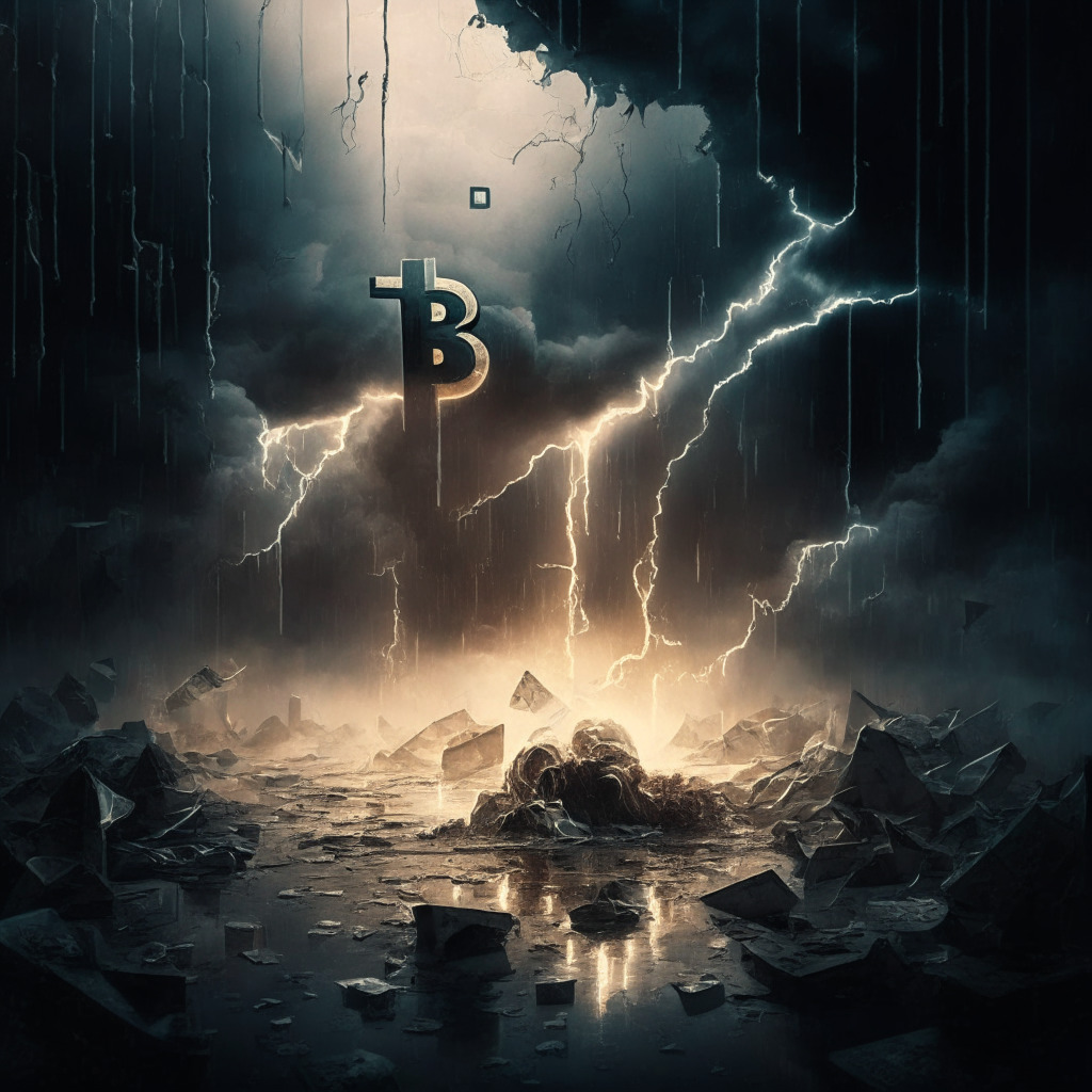 Cryptocurrency chaos, SEC actions, Binance.US, moody atmosphere, dramatic lighting, artistic noir style, digital assets at premium, traders on edge, uncertain landscape, hints of hope, concentrated liquidity, vigilant users, dynamic changes, long-term effects.