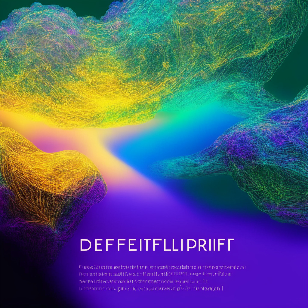 Iridescent DeFi landscape, undercollateralized trading, Social logins, glowing connections, large trades with minimal slippage, fluidity embodied, dappled light, warm hues, trust and opportunity intermingled, peer-to-peer RFQ network, inviting institutional embrace, secure yet adaptable, resilience against market turbulences.