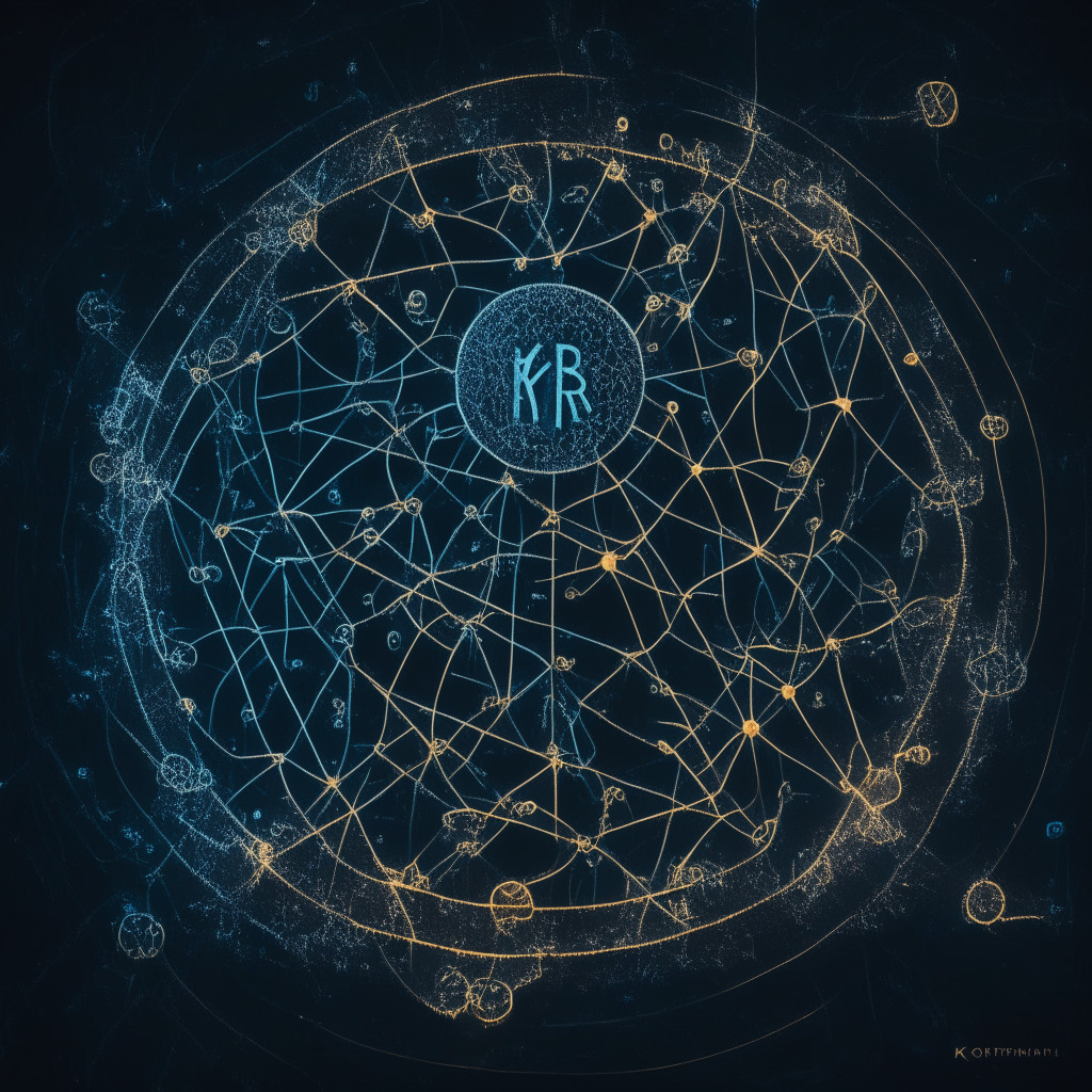 Intricate blockchain network, XRP tokens reclaimed from deleted accounts, stylized crypto exchange, moody light setting with shadows, controversial token burning concept, Ripple Protocol Consensus Algorithm, pondering investors, interplay between compliance and transparency, uncertain market implications, balance between growth and stability.