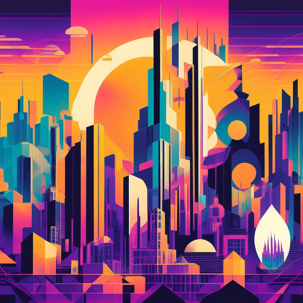 An illustration of a futuristic skyline, colored with hues of sunrise, representing a new dawn in financial advisory. A diverse assembly of traditional and futuristic buildings, to encompass the transition from bankruptcy claims to crypto advisory. Foreground shows 507 Capital morphing into 117 Partners. An infusion of neo-gothic and cubist art styles highlights the complexity while setting a bold, confident mood, illuminated with soft, golden light.