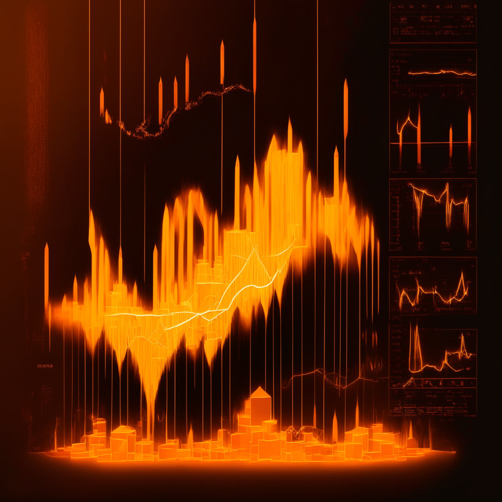 An abstract, digital artcape capturing the mood of speculative anticipation, warm-toned with detailed fluctuations depicting Bitcoin's hovering price around $30,500, mirroring market uncertainty. Features include indicators of a potential bullish phase, charts layered with Doji candles, a bullish engulfing candle creating a glow of optimism, cast in low, indirect light to evoke tension, mystery, and hope. A line of resistance is represented by a shimmering $31,000 threshold, a beacon of challenge and potentiality; should it be breached, it could spiral upwards, otherwise, it risks tumbling down.