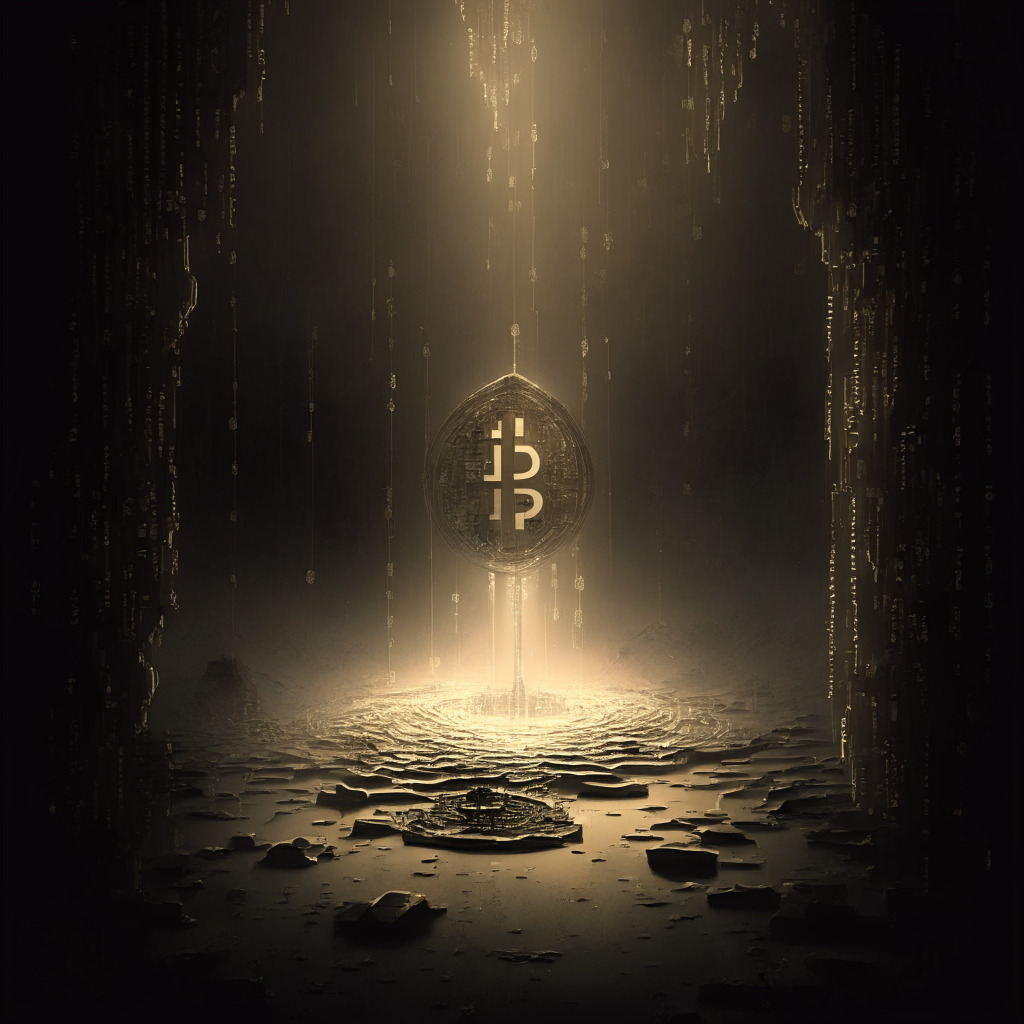 A somber cybersecurity battleground, tinged with soft sepia tones. An upturned hourglass, symbolising lost crypto assets, disintegrating into binary code and scattered amongst a sea of blockchain chains. LEDs emitting a dim, brooding light, punctuating the darkness. In the distance, a faintly glowing Ethereum coin, cast in stark contrast against a shattered BNB Chain, representing contrast in incidents.