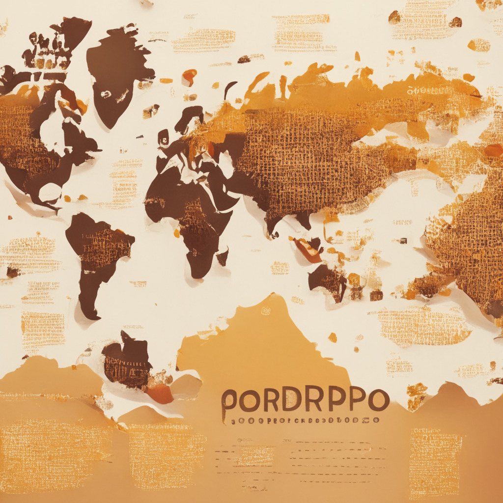 A global map intricately detailed, spotlighting continents of America, Central Europe and Singapore in soft daylight. The tone, a mix of vibrant energy and calm serenity depicting the contrast between the fast-paced crypto world and serene beach life. Portugal's laid-back cityscape juxtaposed with Singapore's dense business district, both immersed in golden sunset hues. The style, impressionistic, amplifies the dynamic nature and diversity of the thriving crypto hub.