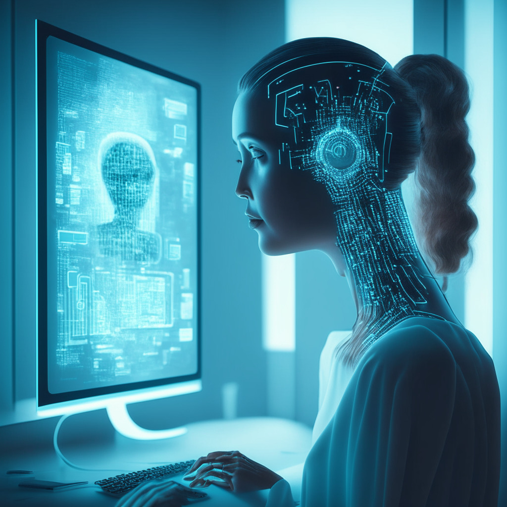 A digitally rendered scene of a person interacting with an AI, bathed in the soft glow of a futuristic computer interface, illustrating an immersive SQL learning experience. The AI is designed in neoclassical style with a hint of futuristic elements, indicating the blend of traditional learning and innovative technology. The mood is calm and focused, imbued with hints of curiosity and discovery. No brands or logos should be included.