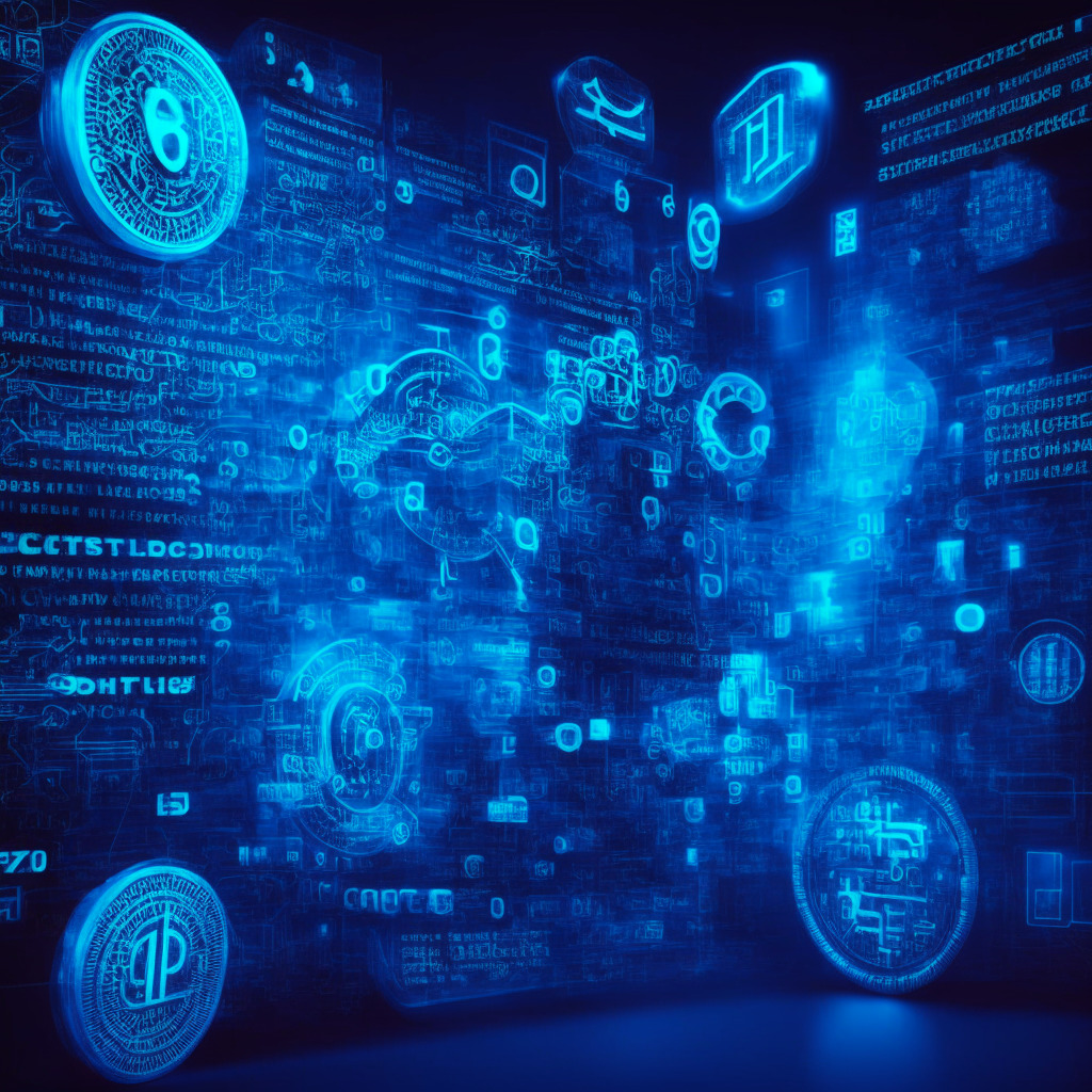 A cyber-themed artwork of digital assets and evolving rules under cool blue light. Foreground consists of symbols for increasing scams and evolving tax laws. In the background, represent global regulations, the mood is tension & anticipation.