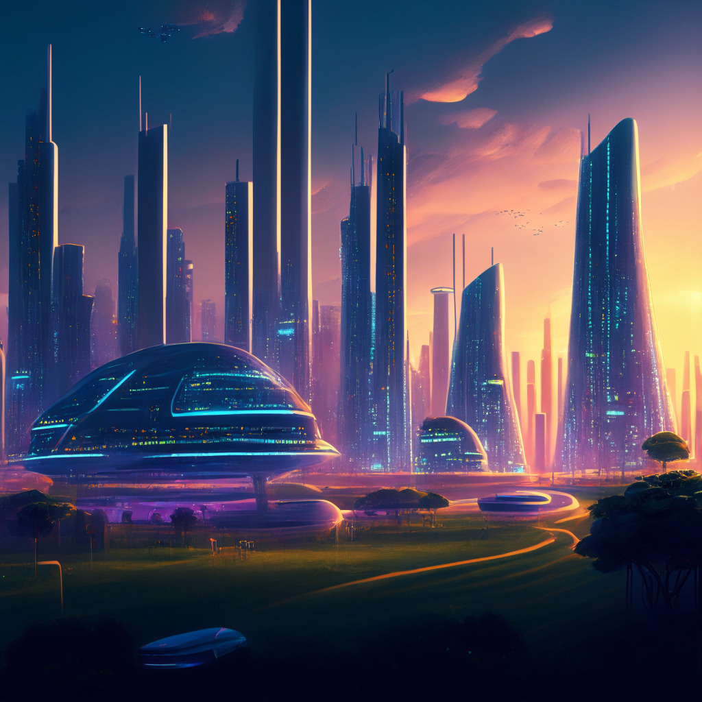 A futuristic cityscape in an impressionist art style, bathed in the soft glow of twilight, with a mixture of exhilaration and serenity. Skyscrapers filled with IoT enabled devices, streets bustling with networked cars, home interiors exhibiting smart automation systems. Nearby, a smart farm with automated irrigation, and an industrial complex equipped with digitized machines. In the background, a healthcare facility showcasting remote patient-monitoring technology, subtly hinting at the omnipresence of technology, yet a somber nod to potential security pitfalls.