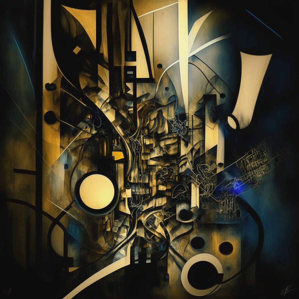 An intricate, abstract digital art piece alluding to the wonders of AI-generated creativity, embracing elements of German expressionist style. Illuminated under a soft, diffused light, the image captures a paradoxical mood, both unsettling and yet, fascinating. It hints at the evolving nature of art, blending the cold machinations of AI with notes of human sentiment.