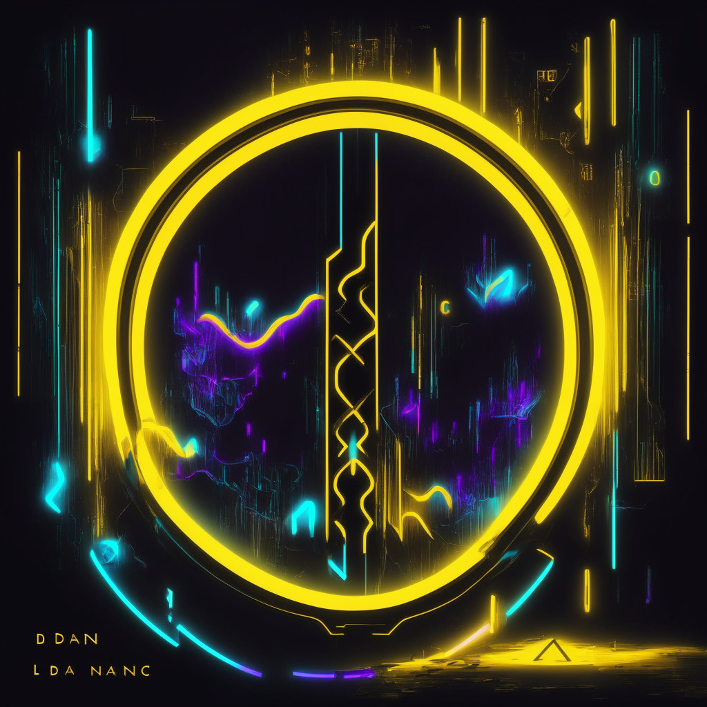 Dramatic interpretation of Binance Labs' significant investment into Curve DAO Token, featuring a robust and futuristic decentralized exchange rendered in neo-futurist art style. The color scheme, dark with neon accents, conveys the dynamism of the crypto world, while a luminous curve symbolizes the token, and a dense metal block, representing Binance Labs, bestows light onto it. The atmosphere should be filled with a sense of cautious optimism, hinting at the balance of progress and security in the crypto space.