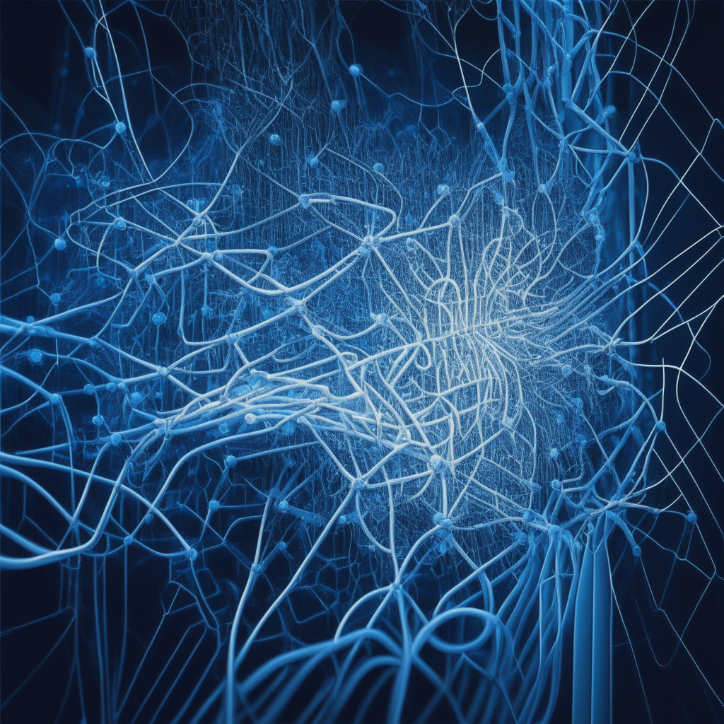A futuristic depiction of vast networks of glowing lines symbolizing interconnected data flowing freely, creating a Transformer Neural Network at the center. The image is cast in soft hues of blue and silver, representing the cutting-edge technology. Artistically styled in late 20th-century futurism, the mood is hopeful but with underlying caution, highlighting the immense power and the potential challenges of AI models. The omnipresent light glows gently, denoting continuous adaptation and innovation, with occasional bright sparks symbolizing breakthroughs and advancements.