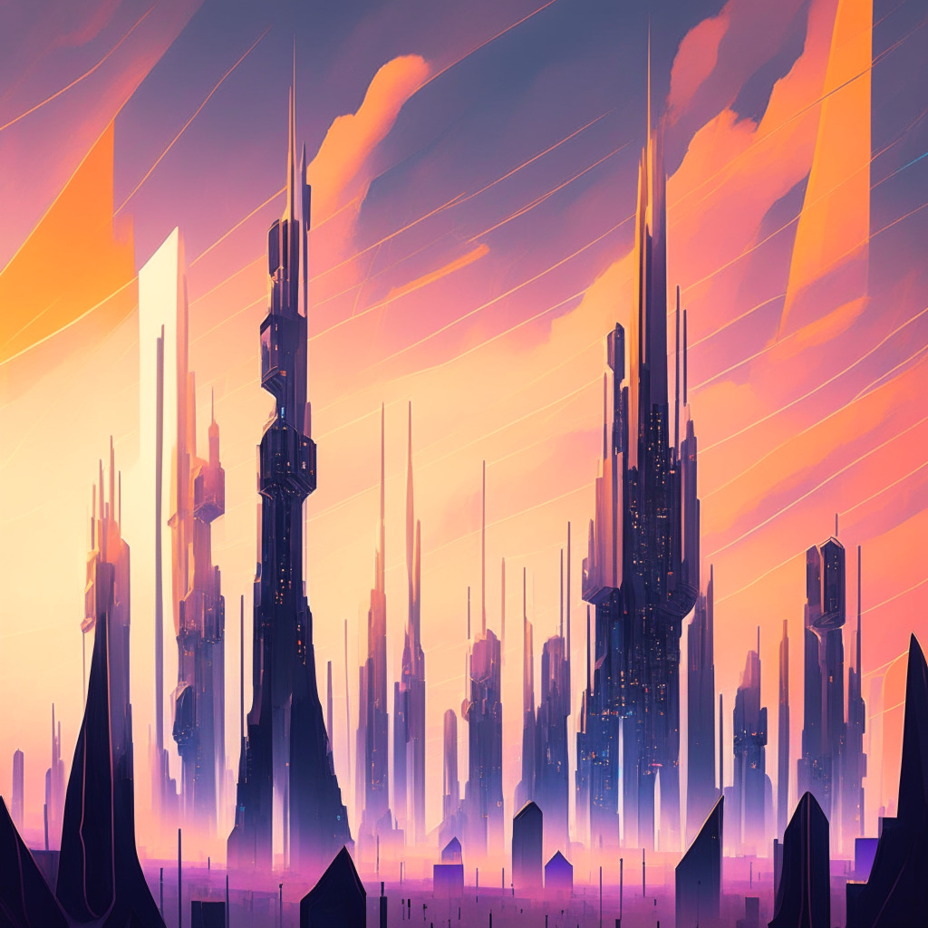 Imagined in a futuristic, concept art style: An abstract, digital cityscape symbolizing Ethereum Virtual Machines(EVMs), with towering structures shaped like styluses to depict the transformative tool, Stylus. Sky enveloped in warm, soft hues, suggesting an improved, efficient future. In the foreground, a diverse group of developers, representing various coding languages, working harmoniously, embodying optimization. The mood is inspired, hopeful, and dynamic.