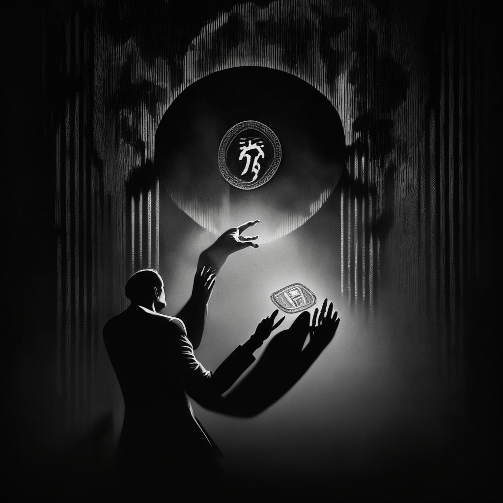 An elegant digital canvas, conveyed in a film noir style, showing a symbolic representation of a financial heist. The image features a phantom hand reaching into a void crypto wallet, snatching a mix of tokens symbolizing USD Coin, Tether USD, and Lido Staked Ether. Shadows play off the elements in a moody dimly-lit setting, a dramatic representation of the security breach event. The overall image evokes an air of mystery and intrigue, coupled with a cautious warning about crypto safety.