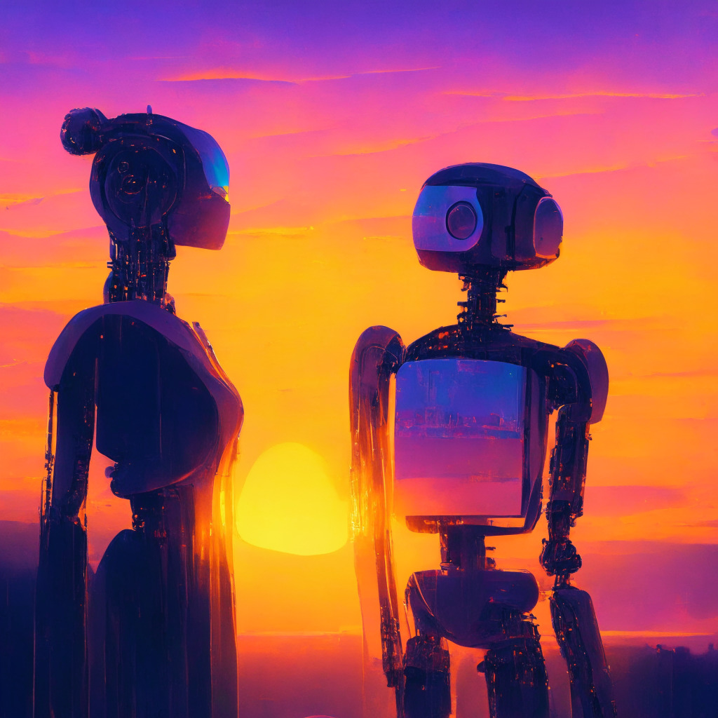 A futuristic chatbot fundamentally redefining AI communication, bathed in a digitally infused glow against a backdrop of California tech vibes, a soft warm sunset lighting up the silicon valley landscape. The mood is optimistic, depicting breakthroughs in technology, machine-learning layers and elimination of AI misinformation. Scene transitioned to a Monet-style impressionistic artwork.