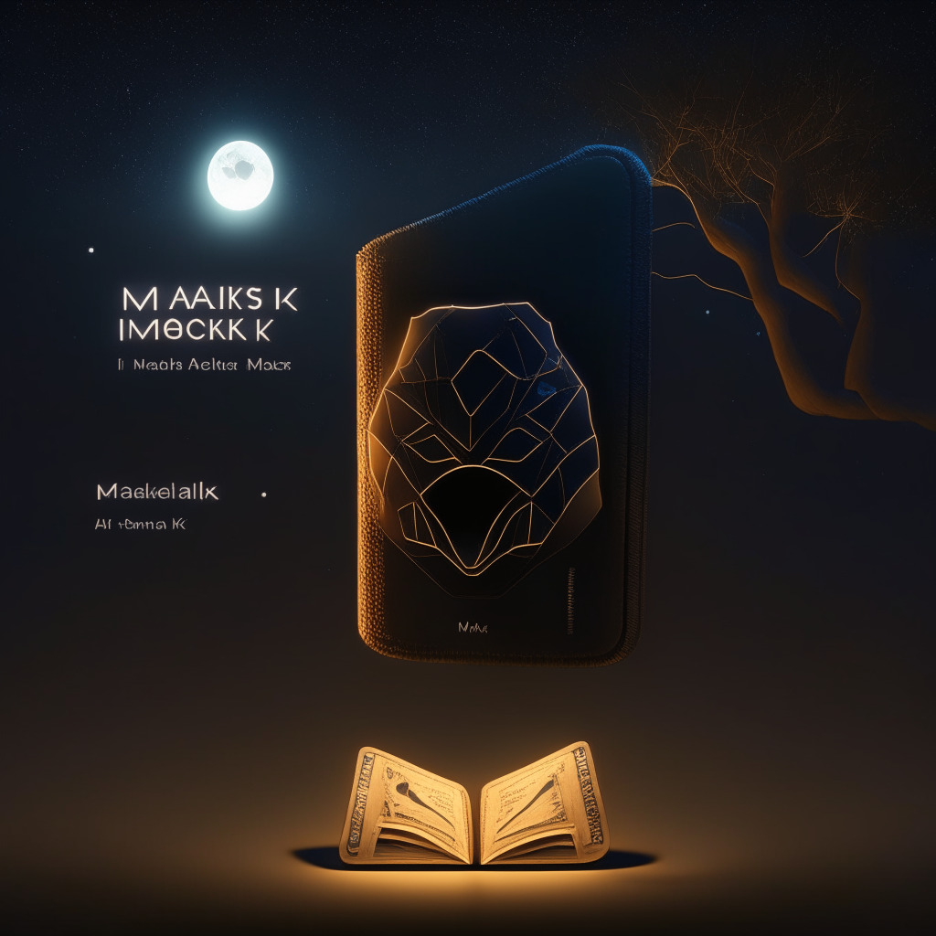 MetaMask crypto wallet transforming into an ecosystem with new MetaMask Snaps, nighttime setting, high contrast, stark shadows mirroring the potential security risks, representing the revolutionary development but also the risk, solemn mood portraying potential future oversights and repercussions.