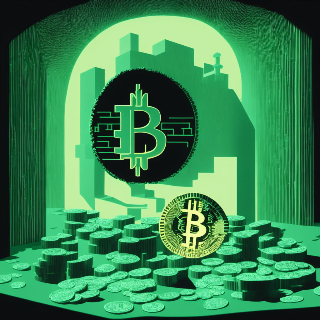 A 1970s style illustration of the US Consumer Financial Protection Bureau symbol in the foreground, with digital cryptocurrencies like Bitcoin and Ethereum hovering around. Behind, a 3D graph growing exponentially to symbolize crypto-platform hacks. Throughout, light falling from above, casting long, ominous shadows, inducing a mood of intense scrutiny, oversight, and trepidation. Vibrant colors represent the turbulent, changing crypto regulation environment. No brand or logos to be depicted.